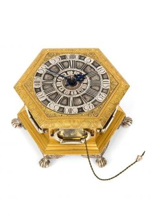 German Horizontal Hexagonal Table Clock Kriedel 1760