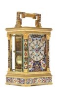 French Gilt Cloisonné Enamel Repeater Carriage Clock 1890
