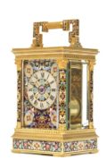 French Gilt Cloisonné Enamel Repeater Carriage Clock 1890
