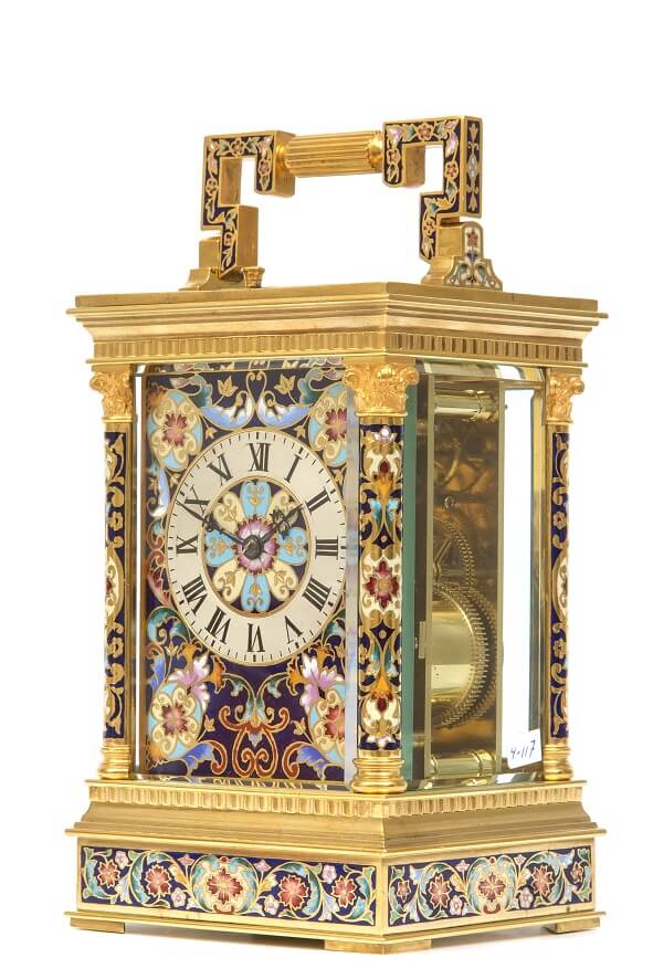 French gilt cloisonné enamel repeater carriage clock 1890