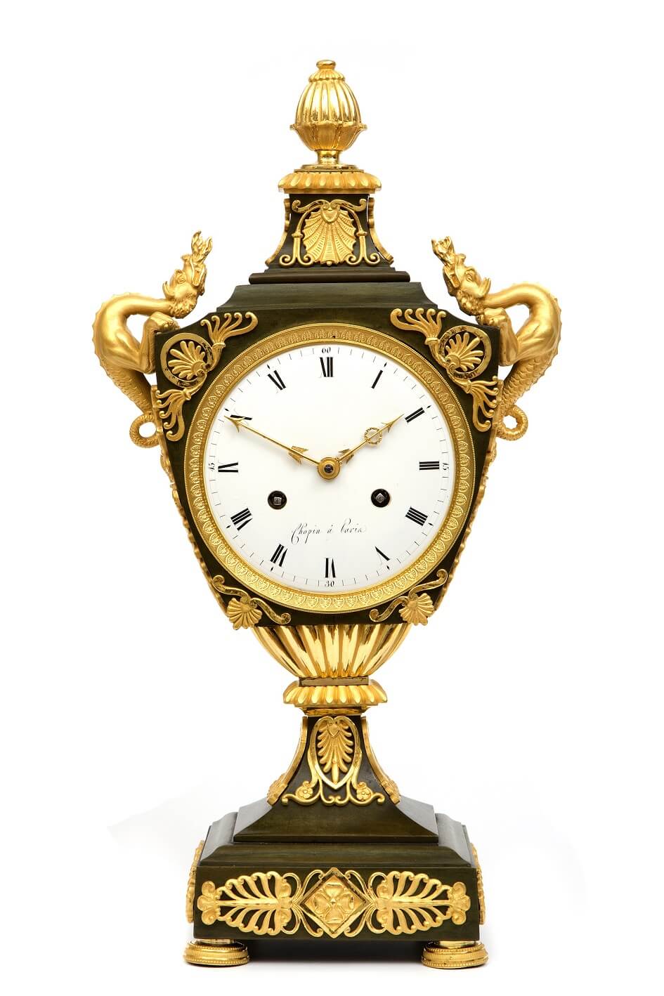French Empire ormolu bronze urn clock dragons 1800