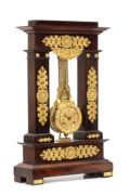 French Empire Mahogany Ormolu Oscillating Portico Clock 1825