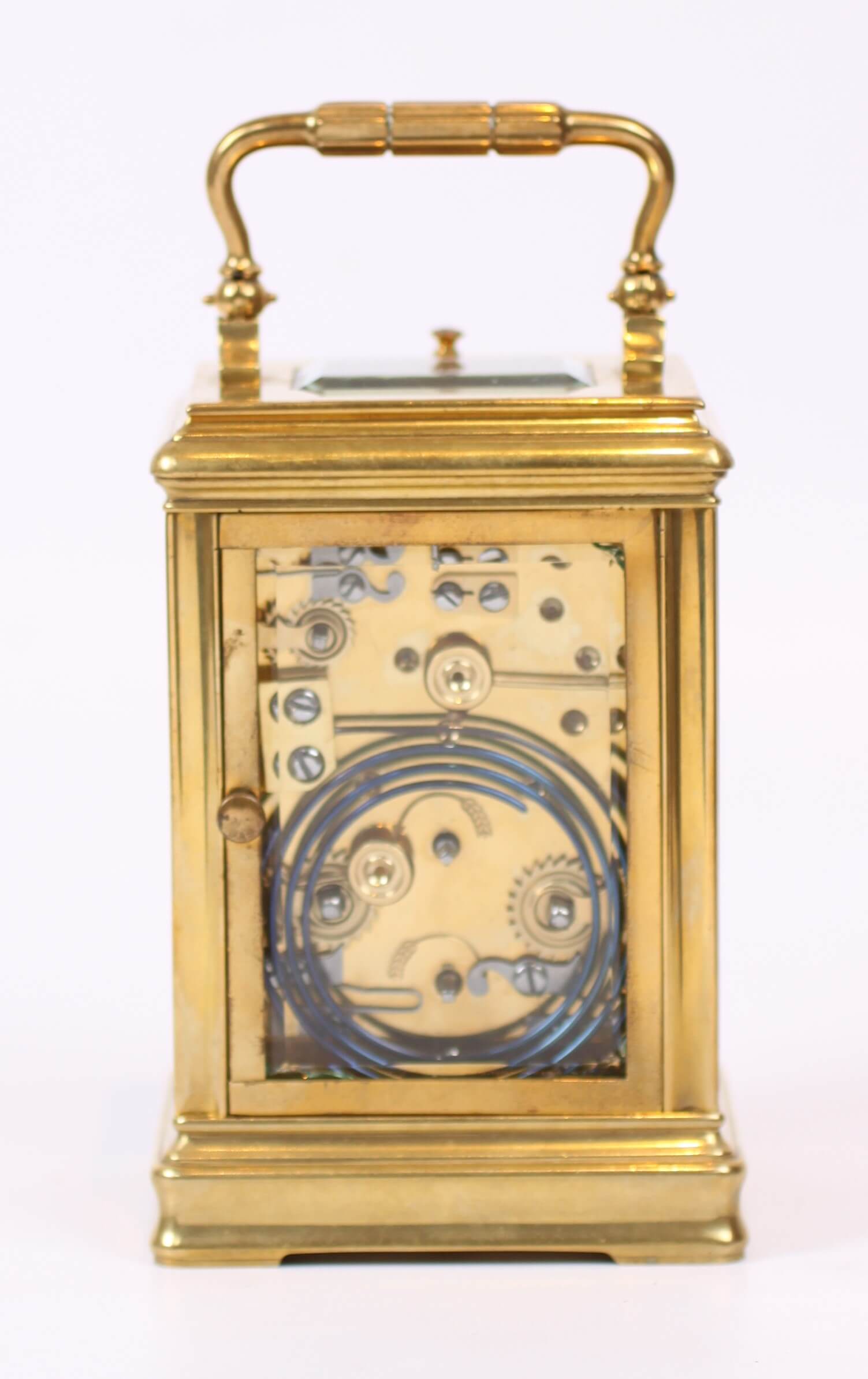 French gilt canele carriage clock repeater alarm circa 1890