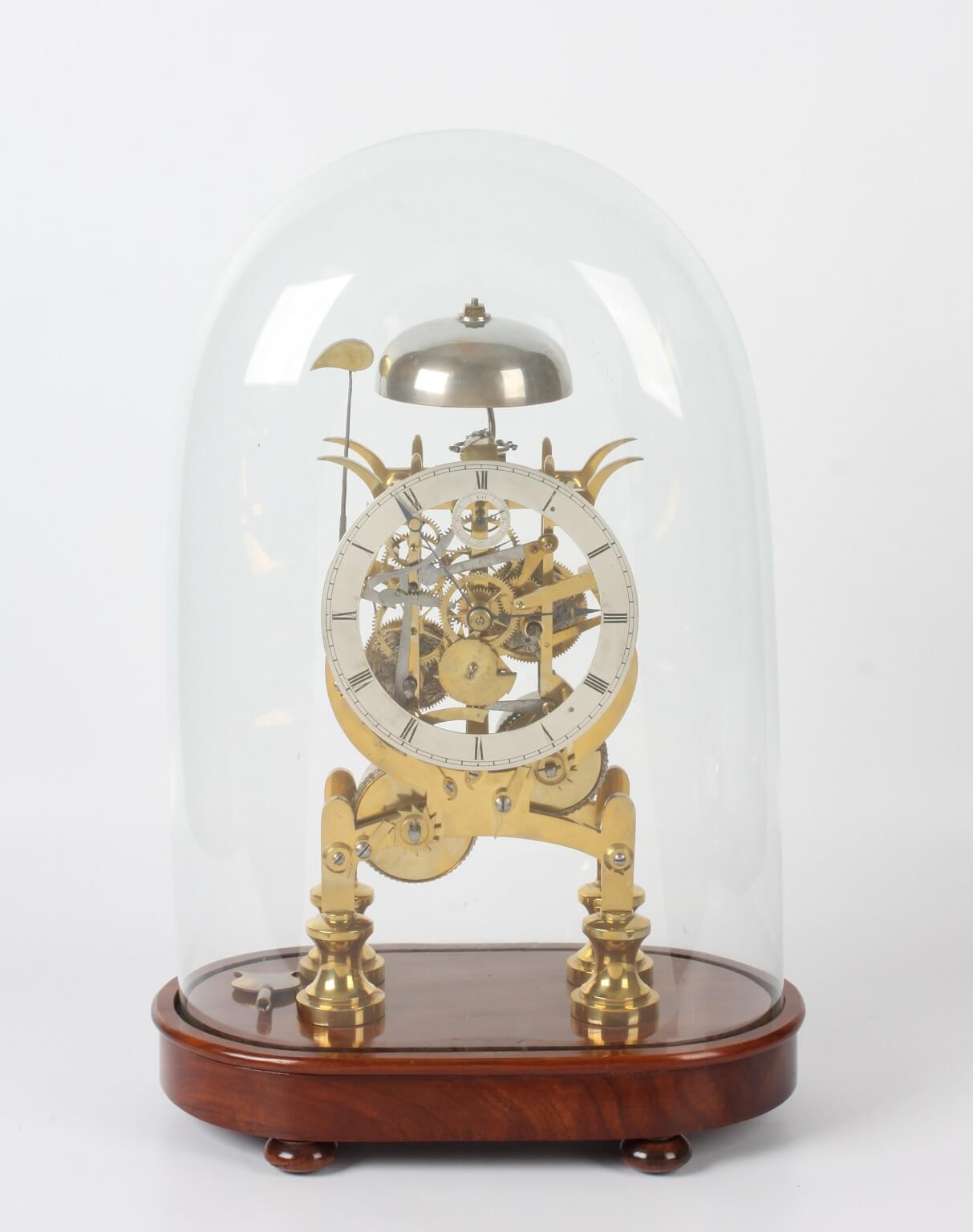 English brass skeleton clock striking balance Dent 1840