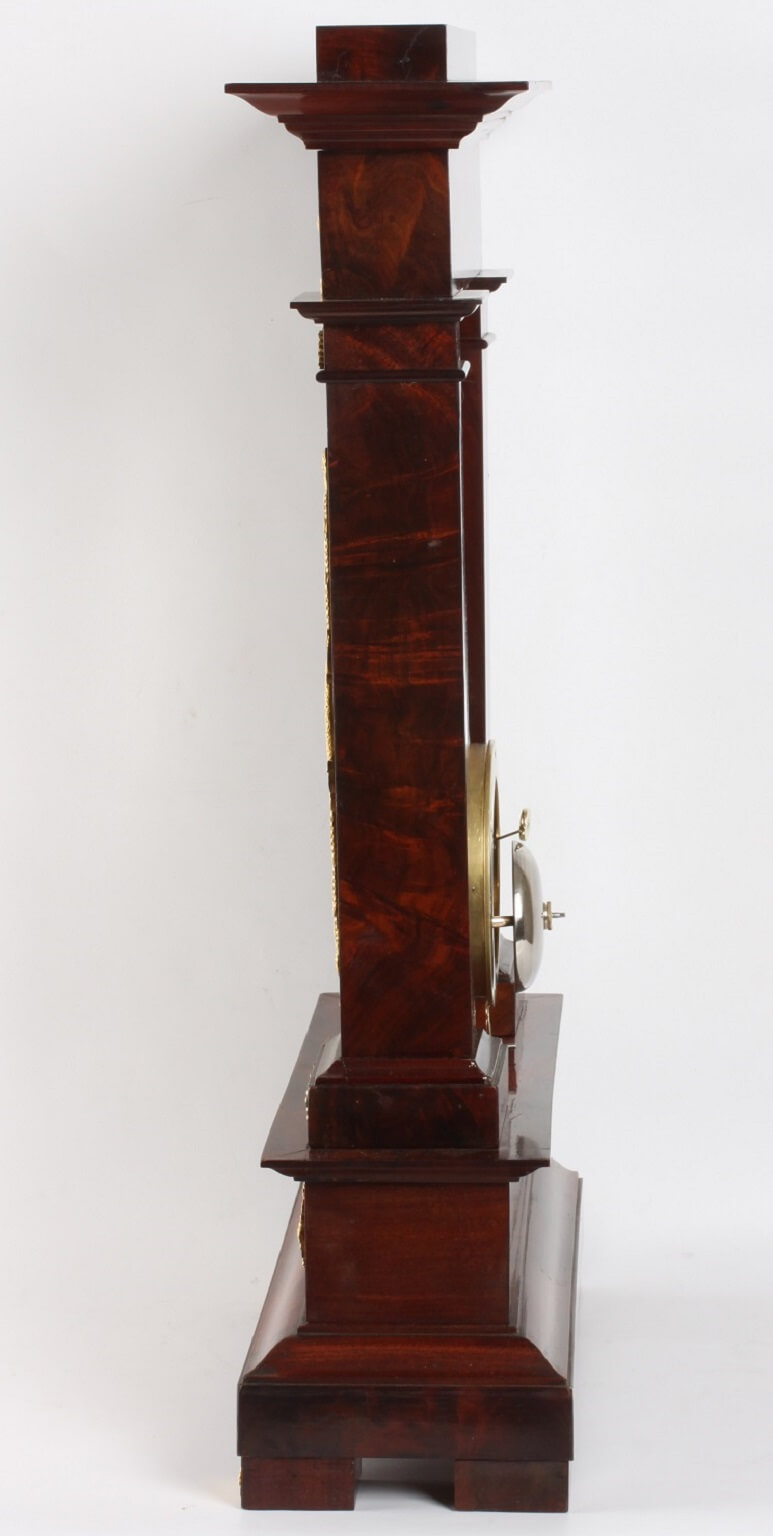 French Empire mahogany ormolu oscillating portico clock 1825