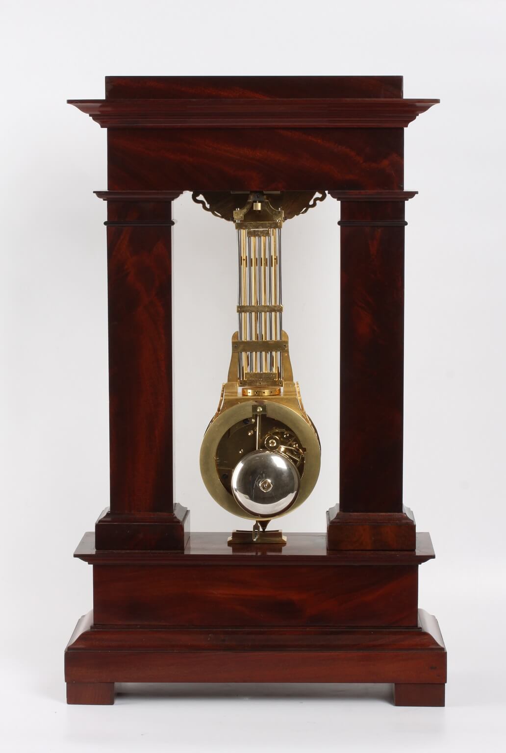 French Empire mahogany ormolu oscillating portico clock 1825