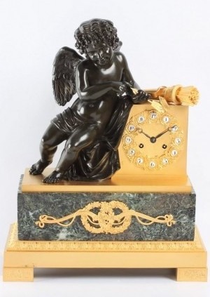 French Charles X Ormolu Gilt Marble Mantel Clock 1825