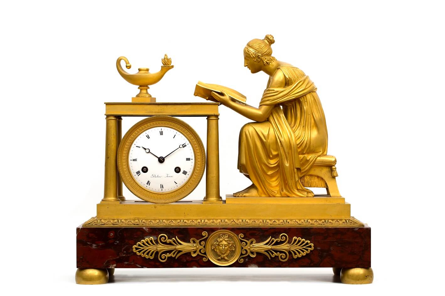 French Empire ormolu griotte rouge mantel clock Sappho 1800