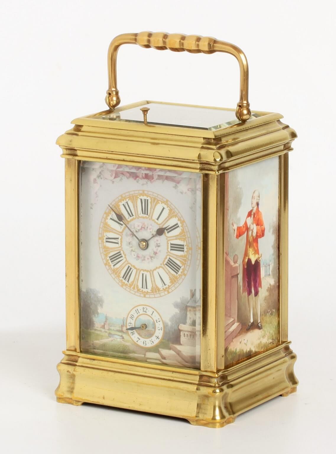 French gorge carriage clock porcelain repeater 1880