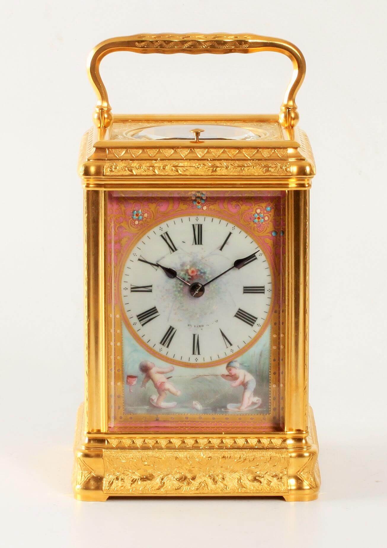 French gorge carriage clock porcelain Drocourt 1880
