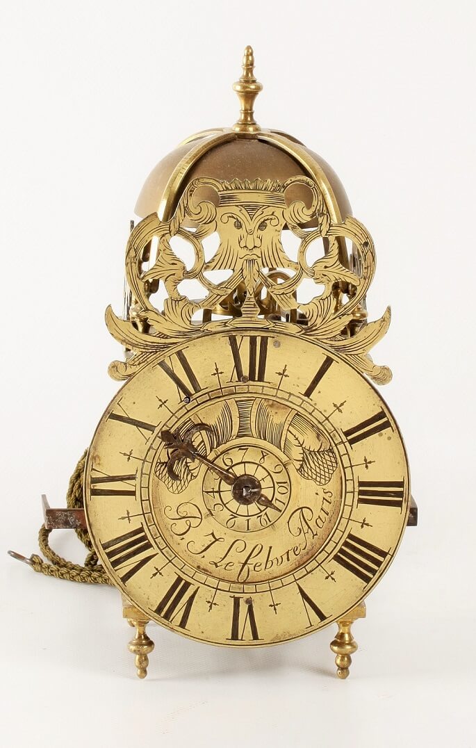 French brass lantern alarm wall clock Lefebure 1720