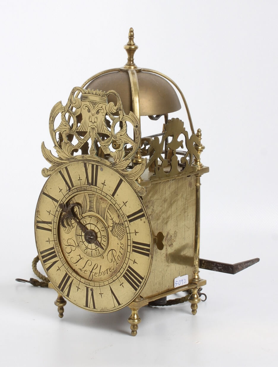 French brass lantern alarm wall clock Lefebure 1720