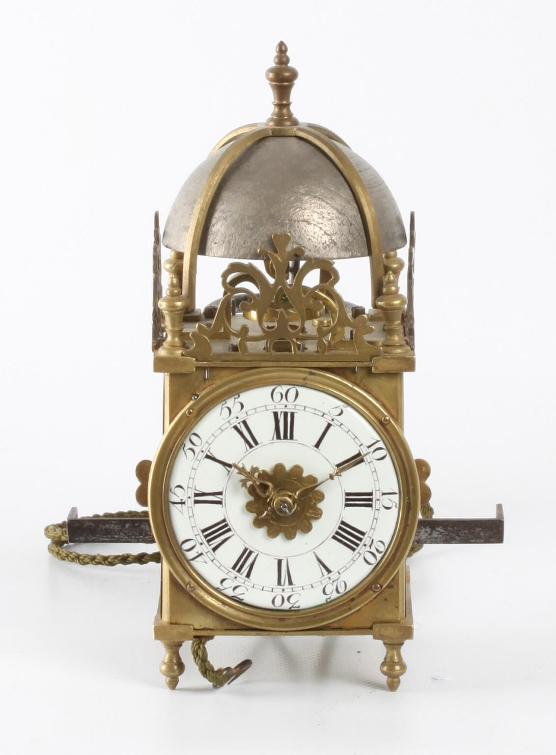 French miniature lantern wall clock enamel hands 1750