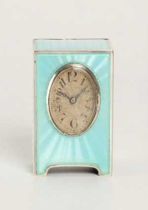 Swiss Miniature Silver Blue Guilloche Enamel Timepiece 1900