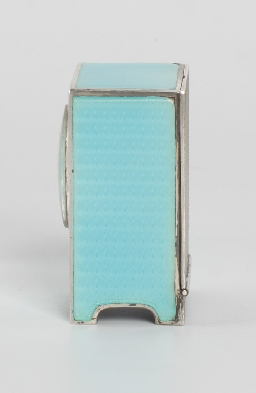 Swiss miniature silver blue guilloche enamel timepiece 1900