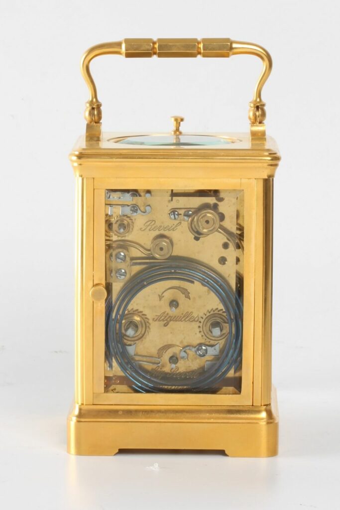 A French gilt brass quarter striking alarm carriage clock, circa 1890 ...