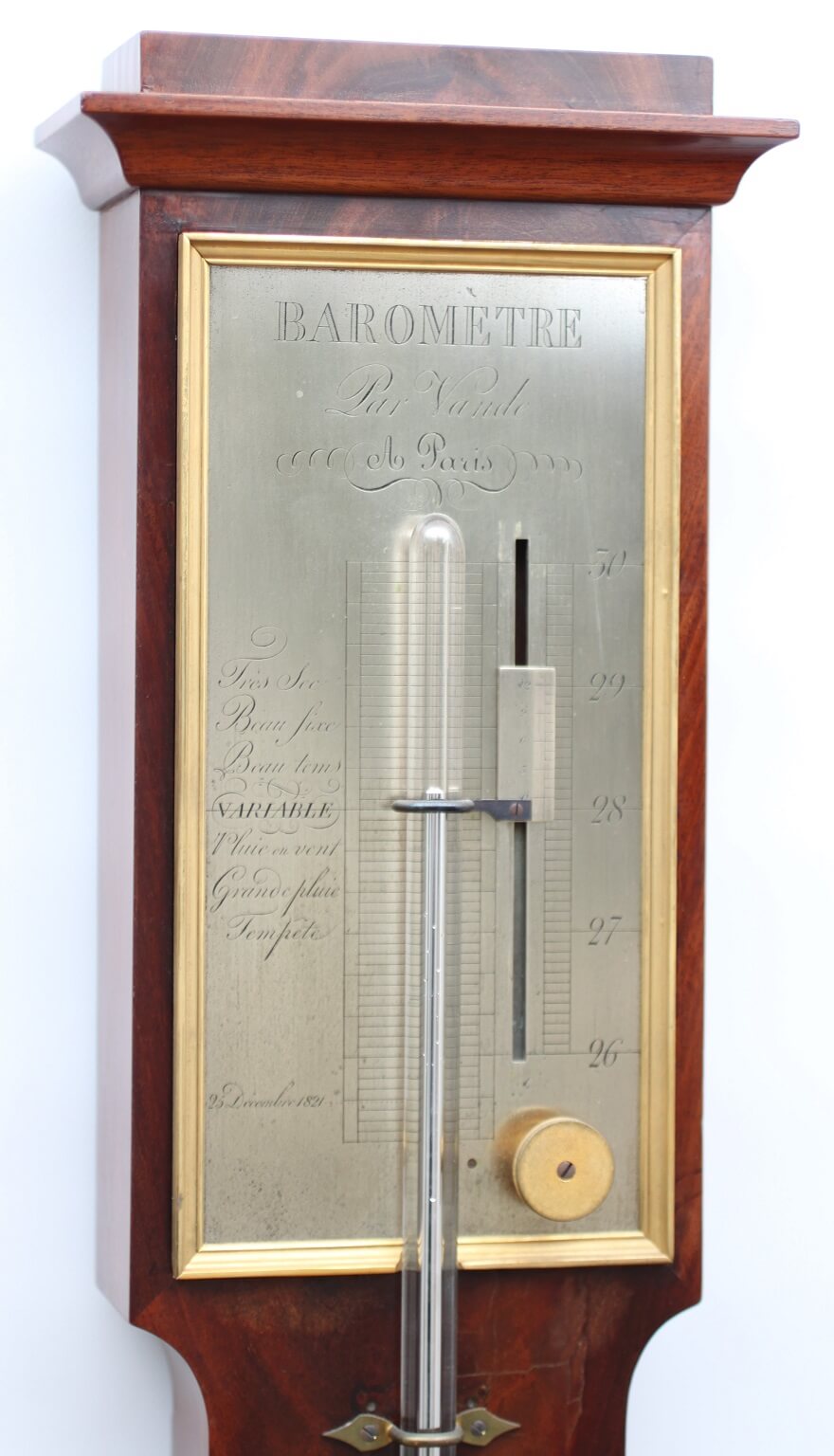 French Charles X mahogany barometer Vande 1830
