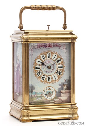 A French porcelain mounted gilt carriage clock,circa 1880 - Gude & Meis
