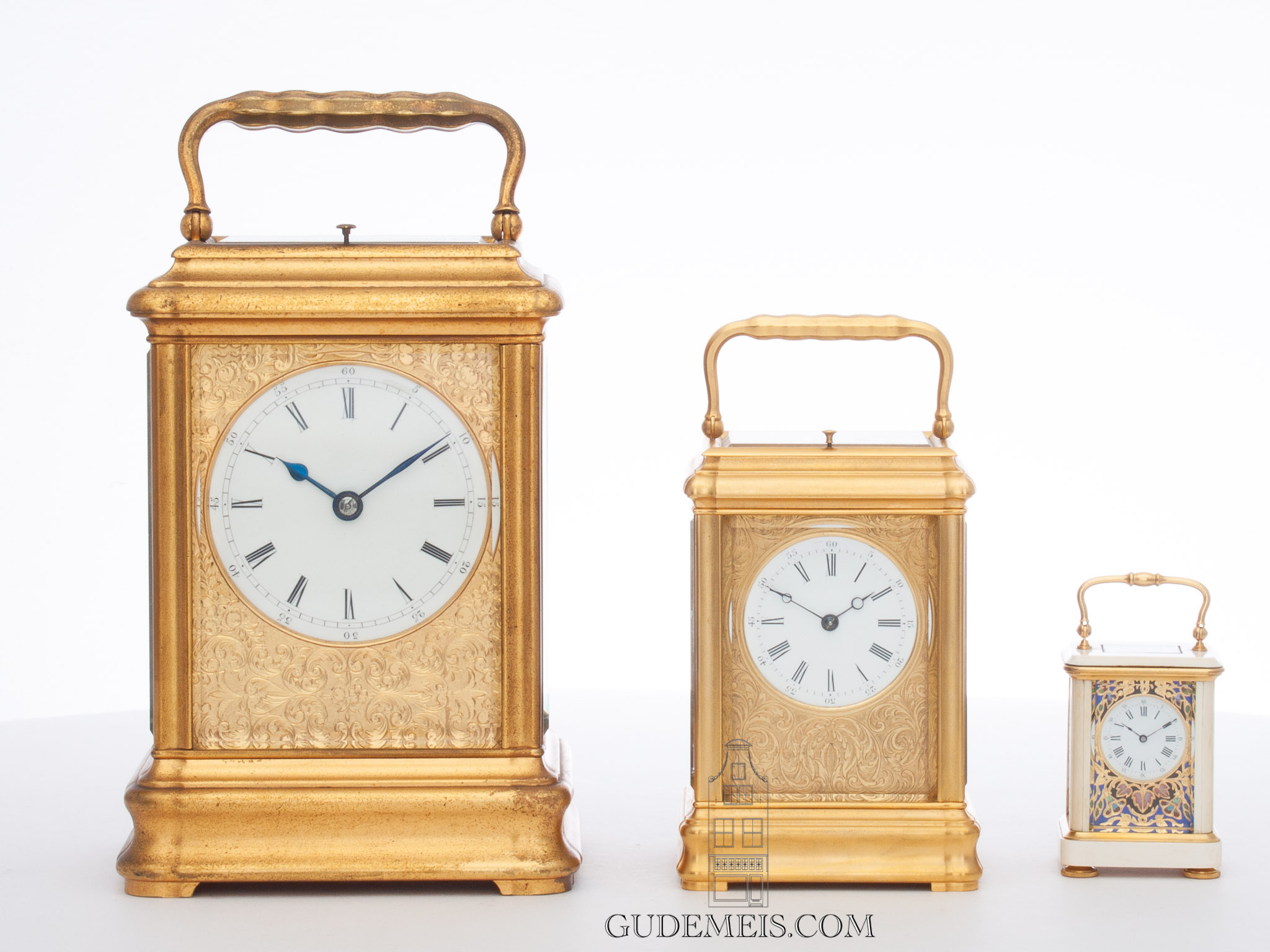 French-gilt-brass-gorge-case-striking-giant-Drocourt-carriage-antique-travel-clock-
