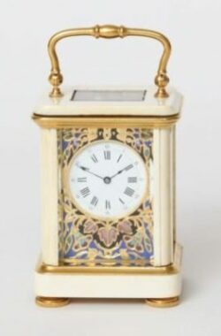 A Miniature French Cloisonne And Ivory Carriage Timepiece, Circa 1880