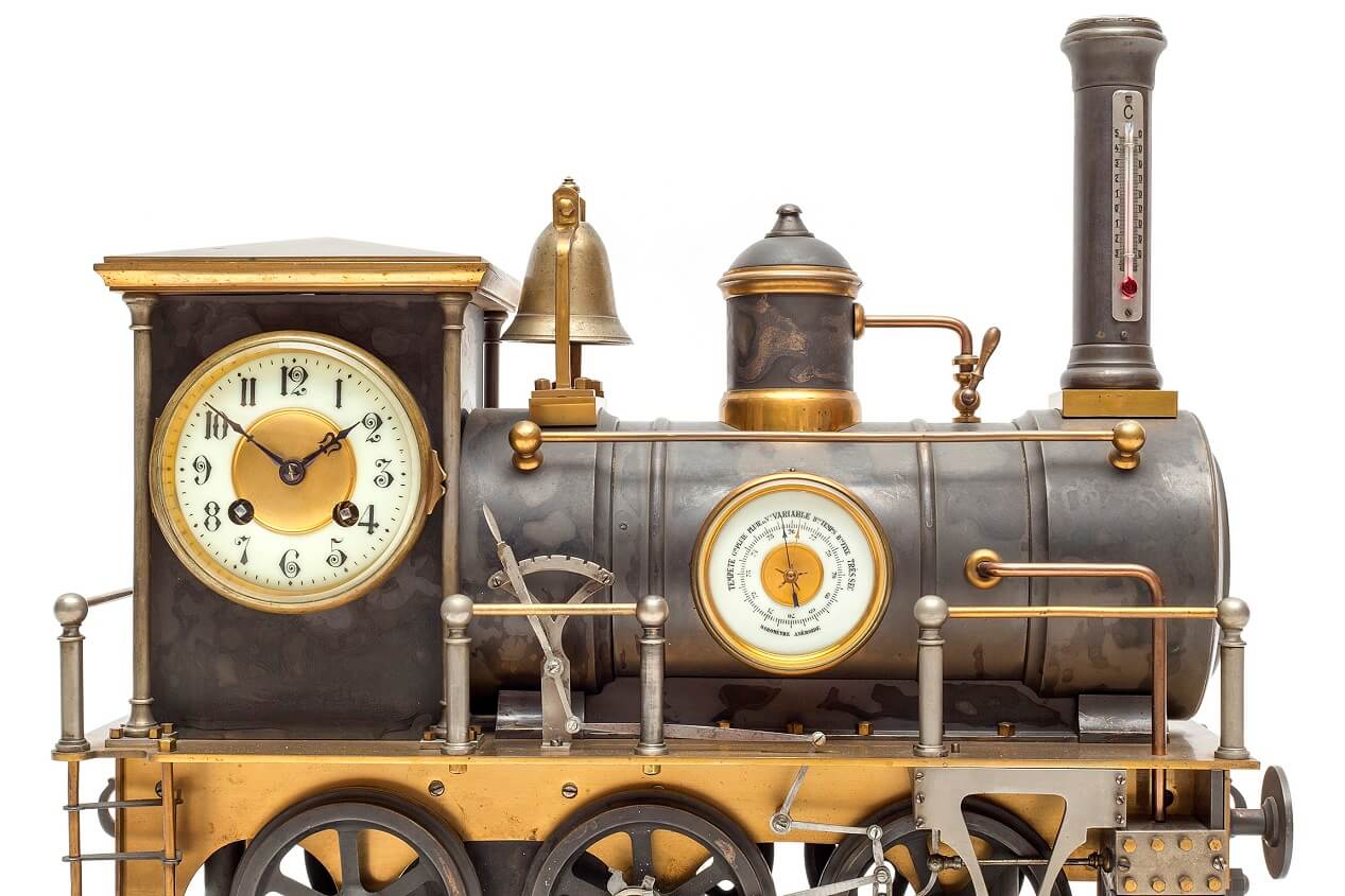 French automaton industrial locomotive clock Guilmet