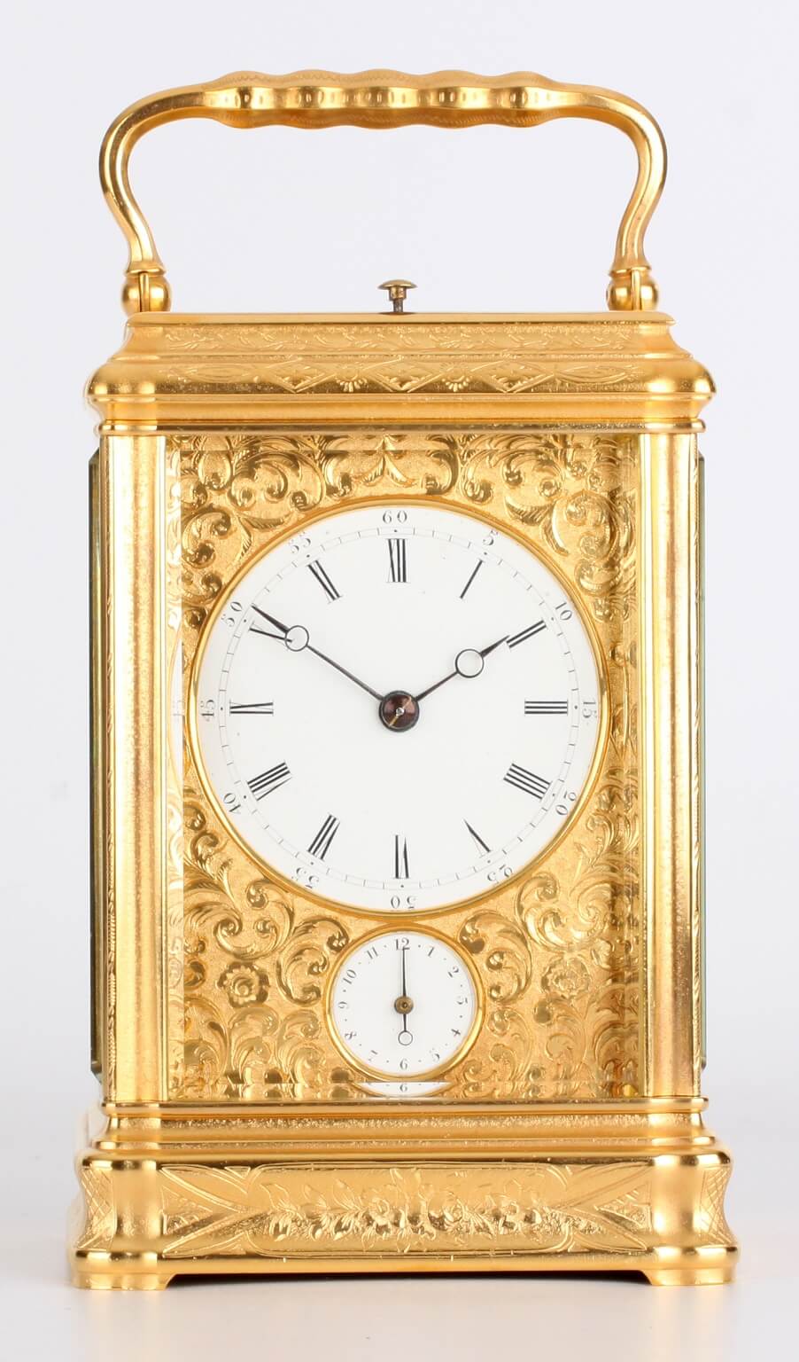 French gorge engraved carriage clock repeater Drocourt 1880