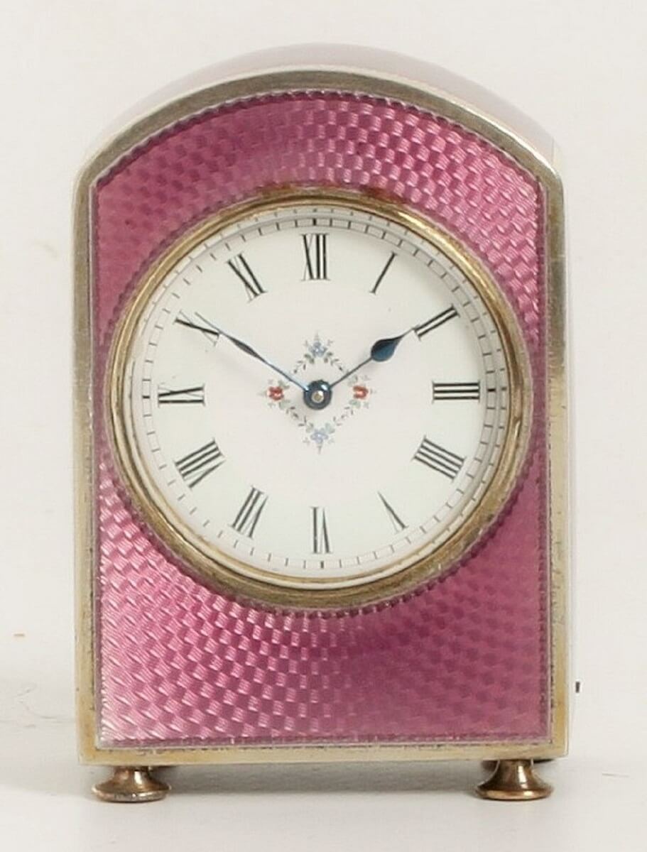 Swiss miniature silver guilloche enamel purple 1900
