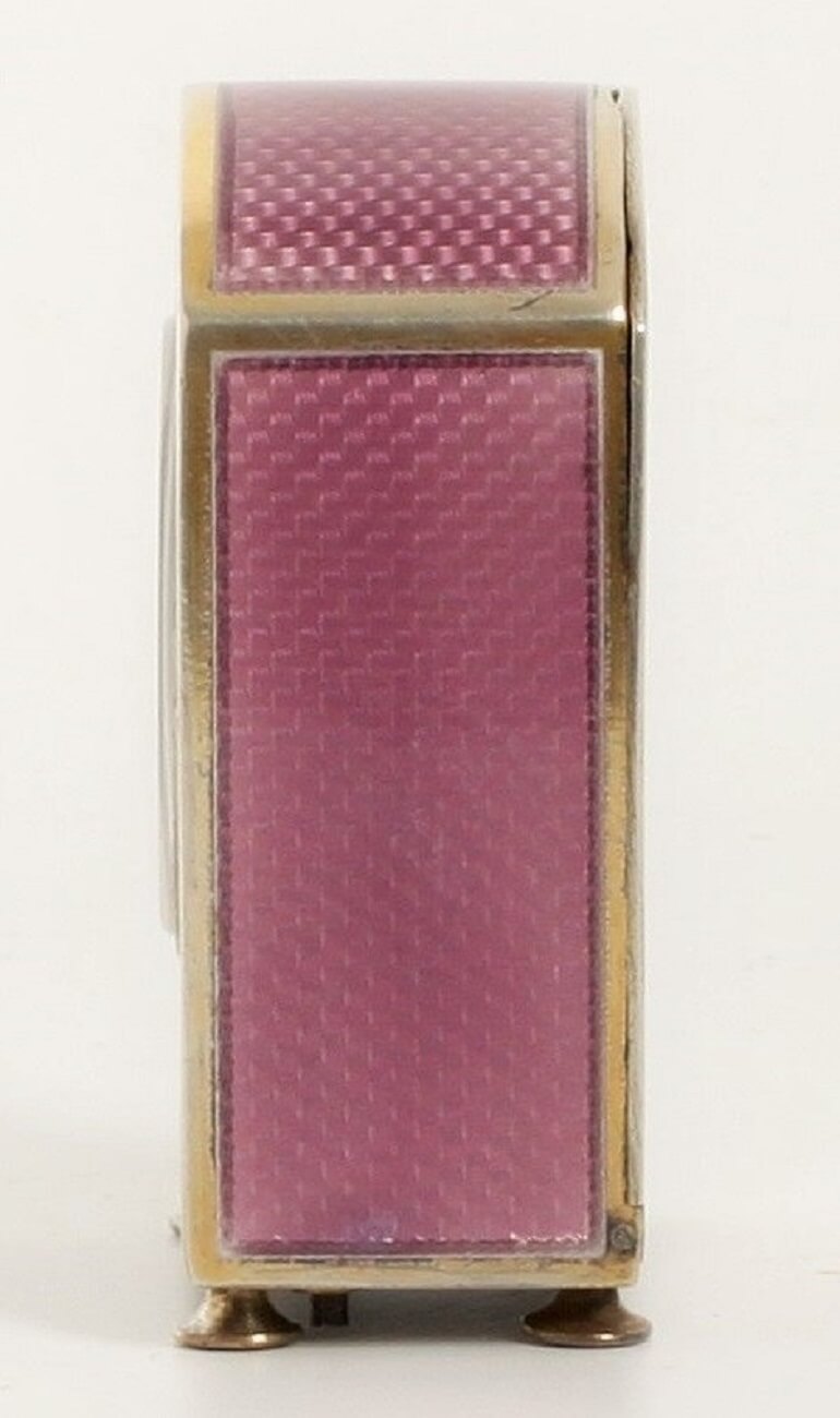 Swiss miniature silver guilloche enamel purple 1900