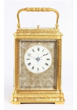 French Gilt Engraved Carriage Clock Repeater Renaissance 1880