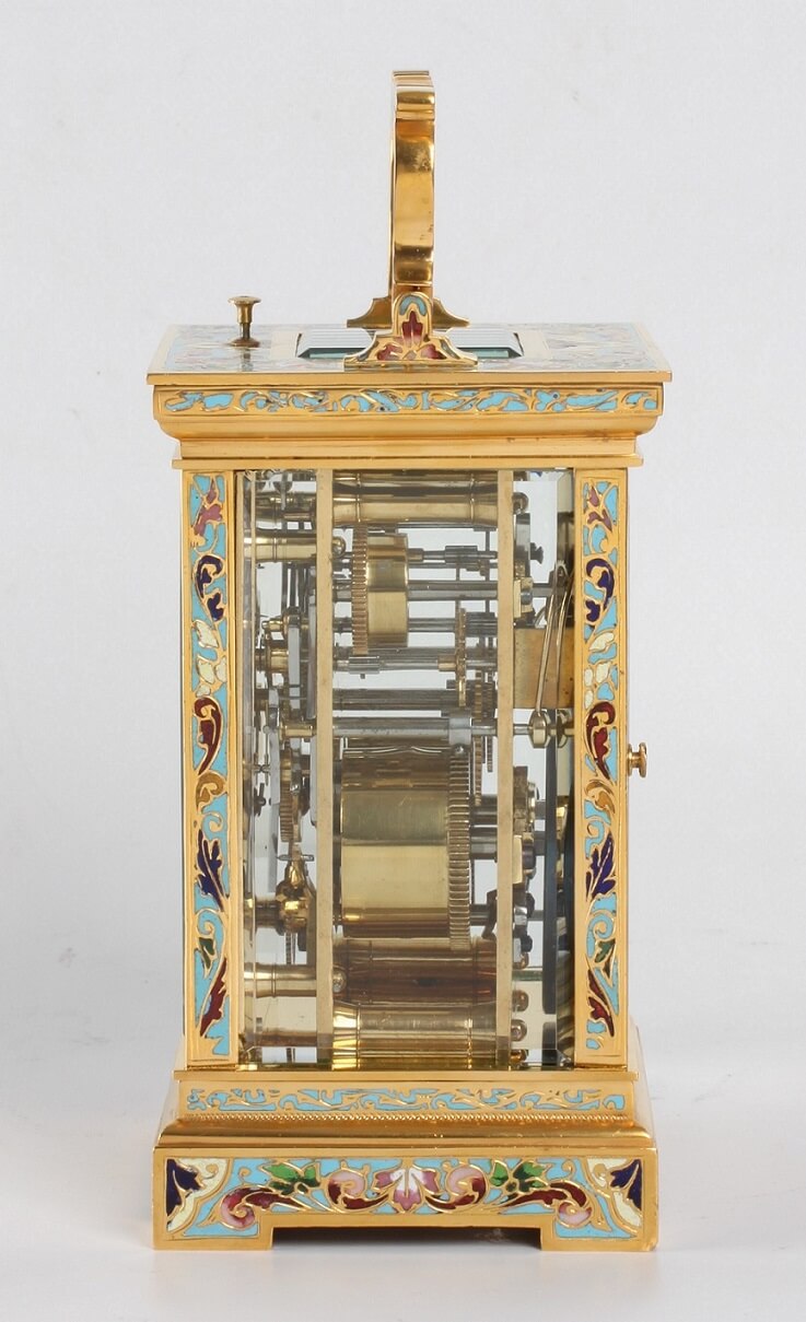 French gilt cloisonné anglaise carriage clock repeater 1890