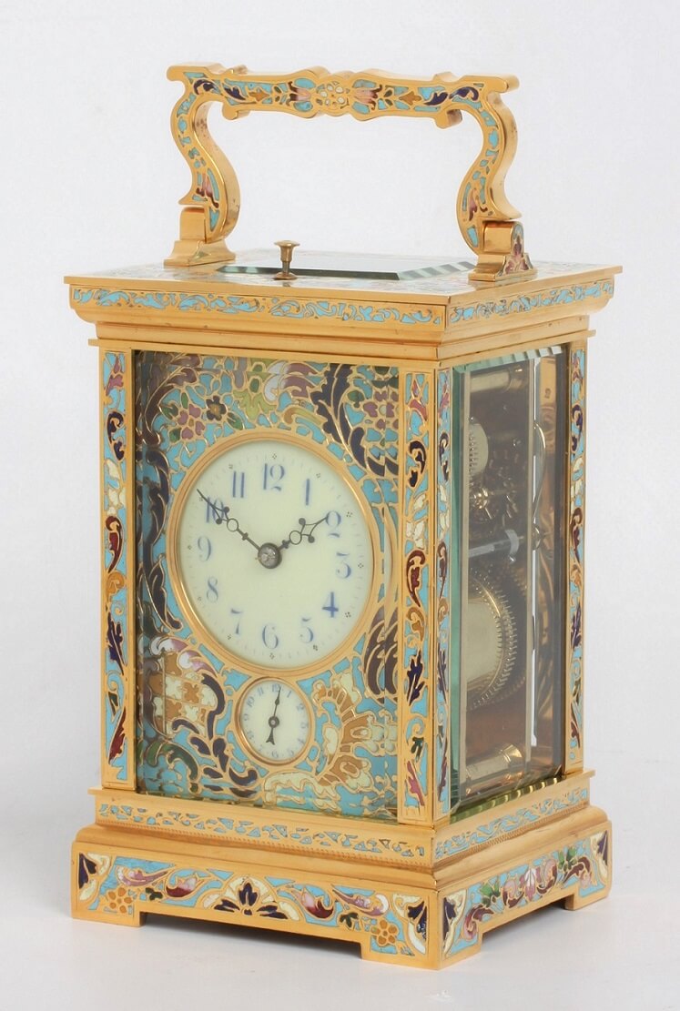 French gilt cloisonné anglaise carriage clock repeater 1890