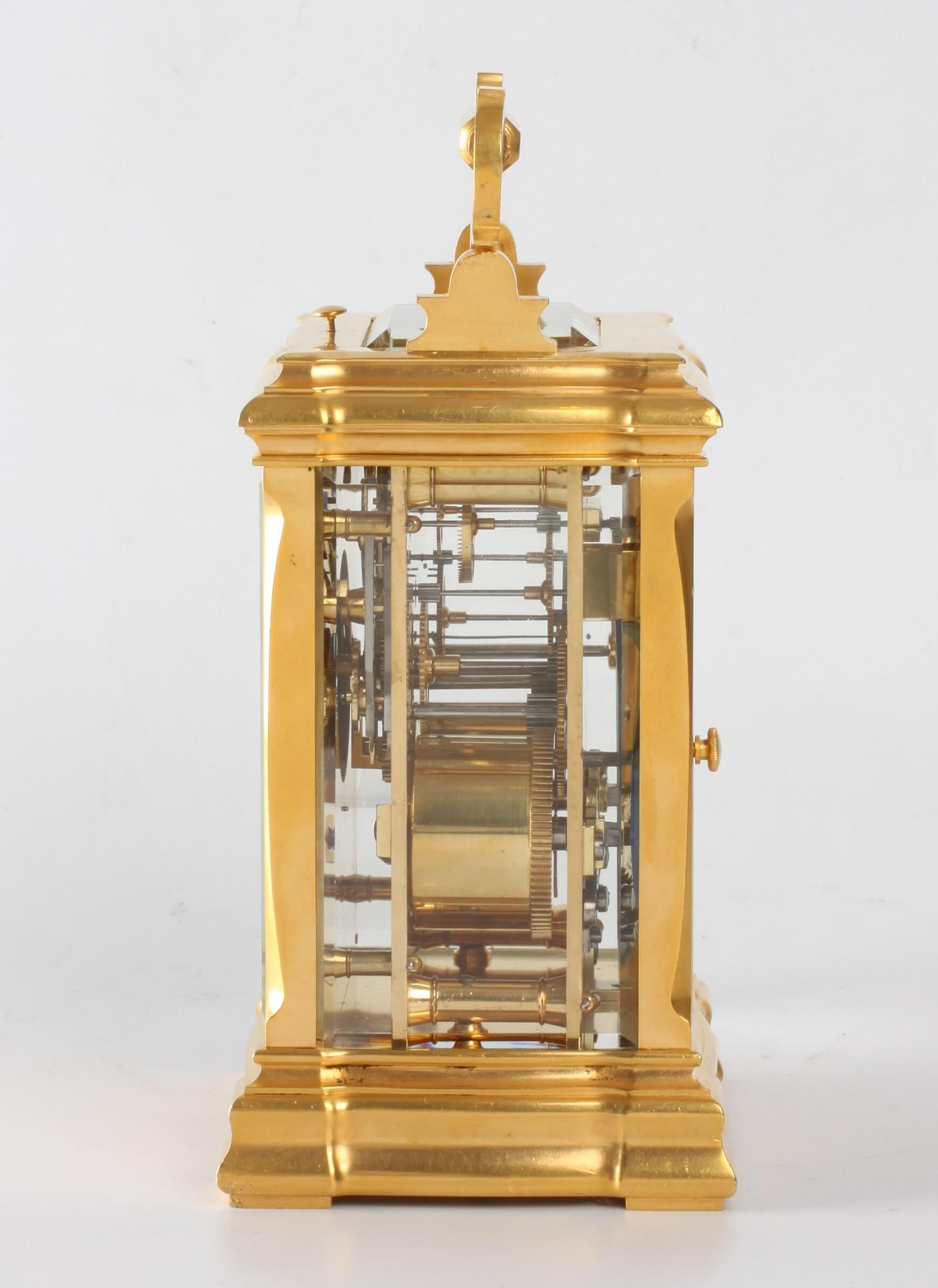 French gilt carriage clock jugendstil repeater Frost 1890