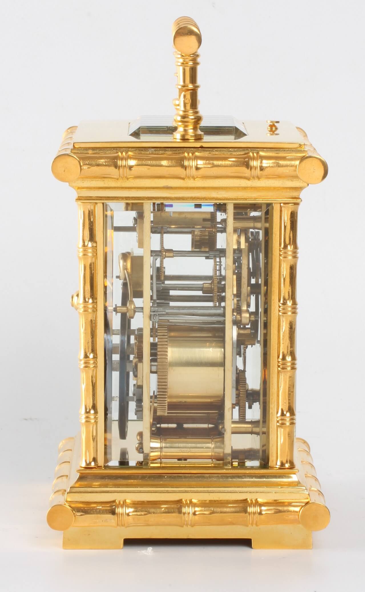 French gilt bamboo repeater carriage clock 1890