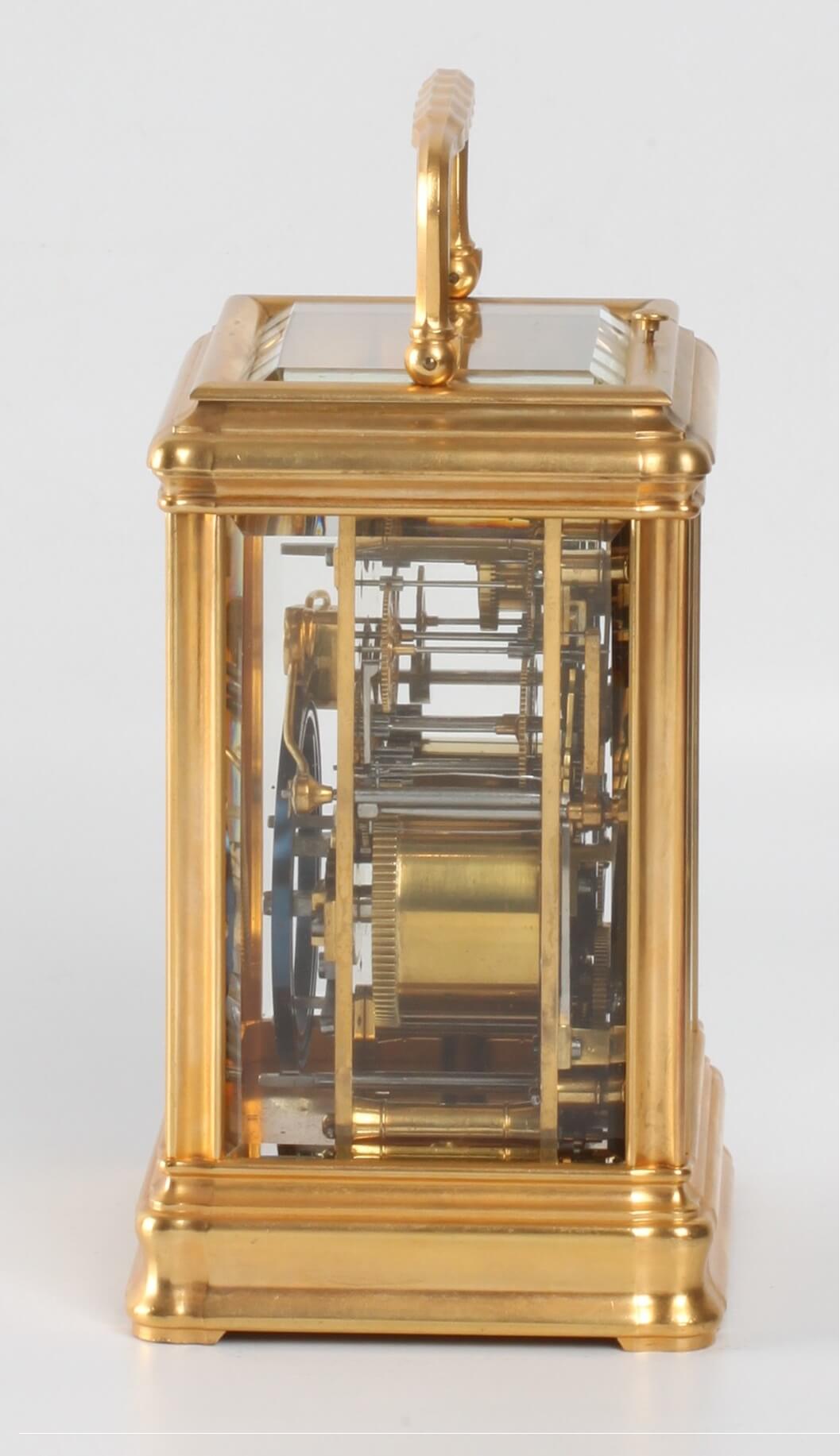 French gilt gorge carriage clock calendar Rodanet 1890