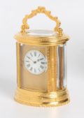 French Gilt Oval Carriage Clock Engraved 1870
