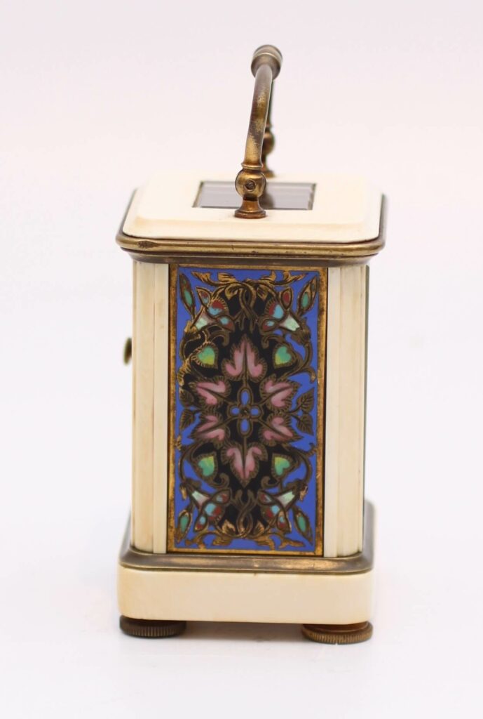 A miniature French cloisonne and ivory carriage timepiece, circa 1880 ...