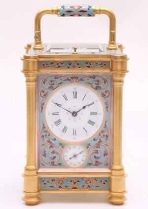 French Gilt Cloisonné Enamel Repeater Carriage Clock 1870