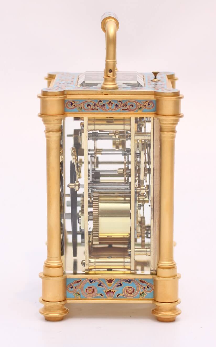 French gilt cloisonné enamel repeater carriage clock 1870
