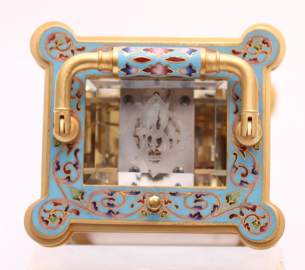 French gilt cloisonné enamel repeater carriage clock 1870
