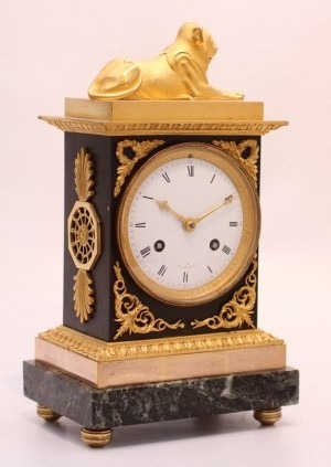French Ormolu Bronze Marble Mantel Clock Lion 1800