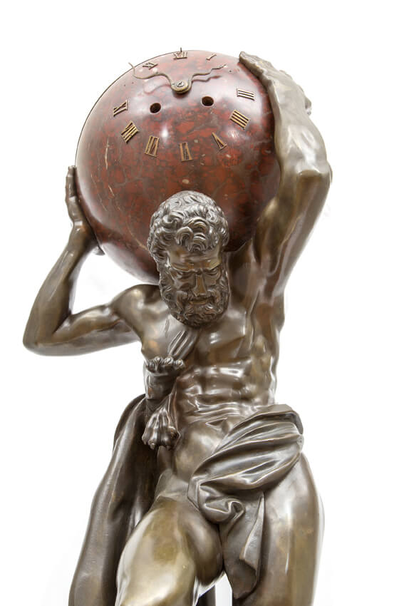 large French patinated bronze griotte rouge sculptural clock Hercules 1860