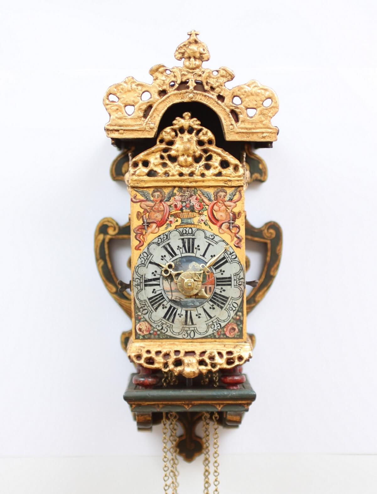 Dutch Frisian wall clock miniature stoelschippertje striking alarm 1760