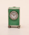 Swiss Miniature Guilloche Enamel Silver Boudoir Clock 1920