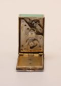 Swiss Miniature Guilloche Enamel Silver Boudoir Clock 1920