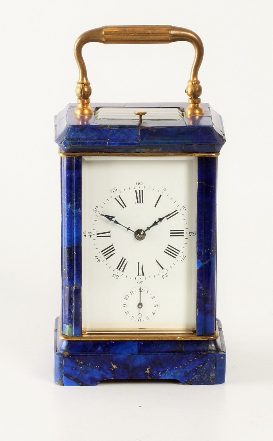 French corniche lapis lazuli carriage clock repeater 1880