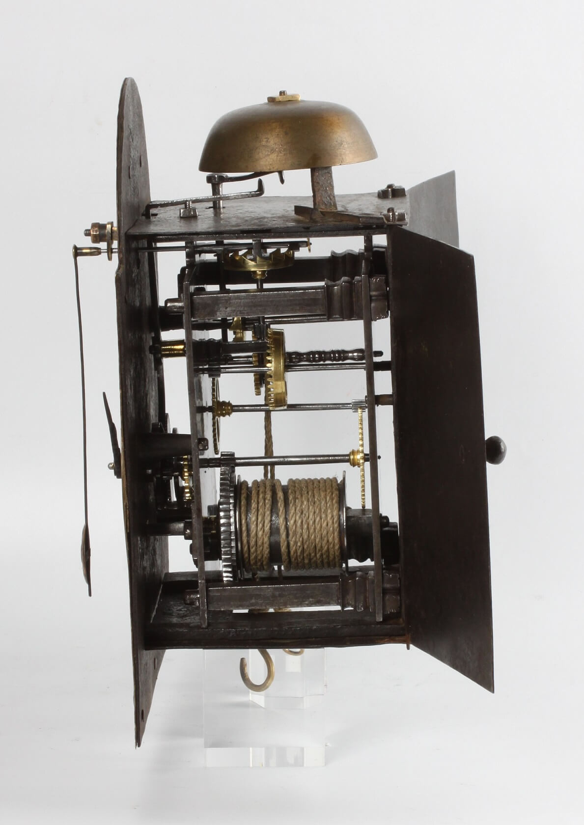 Swiss brass iron zappler wall clock alarm 1720