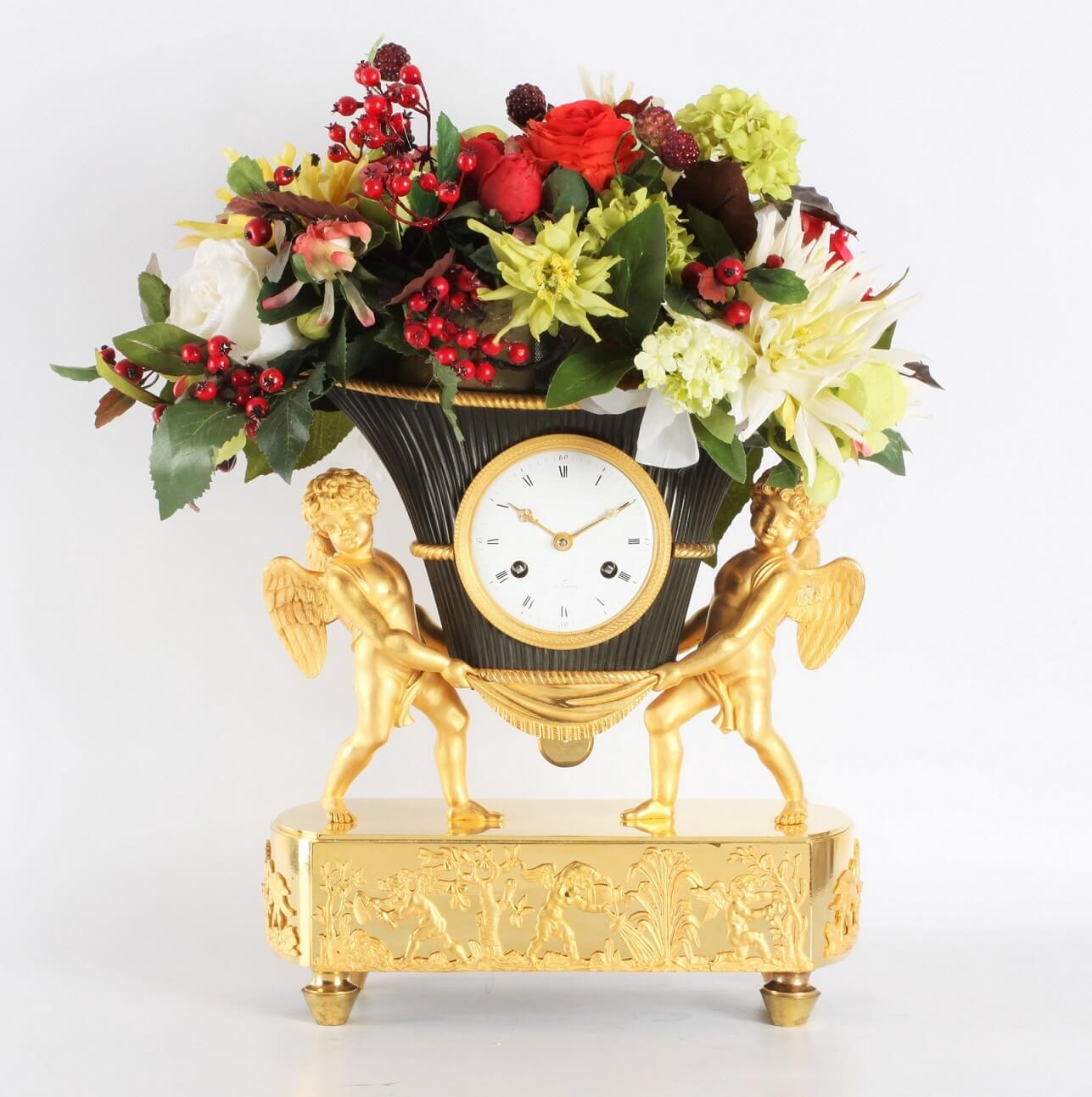 French Empire ormolu bronze urn putti clock 1800
