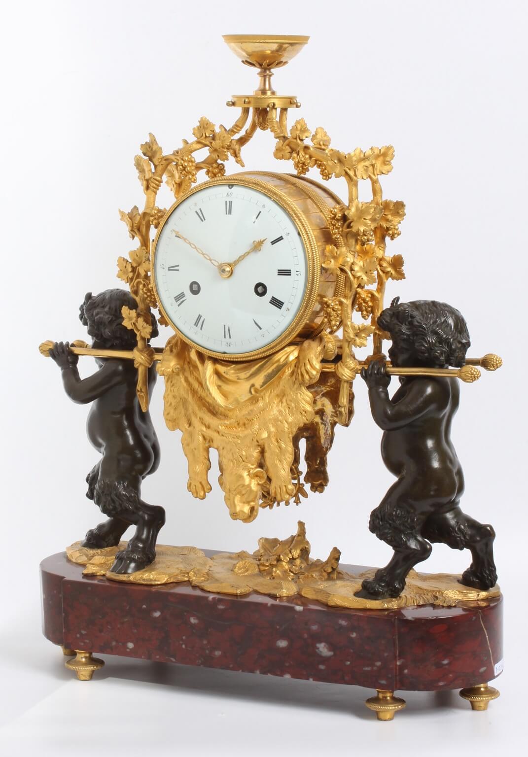 French Louis XVI ormolu marble mantel clock Bacchante 1790