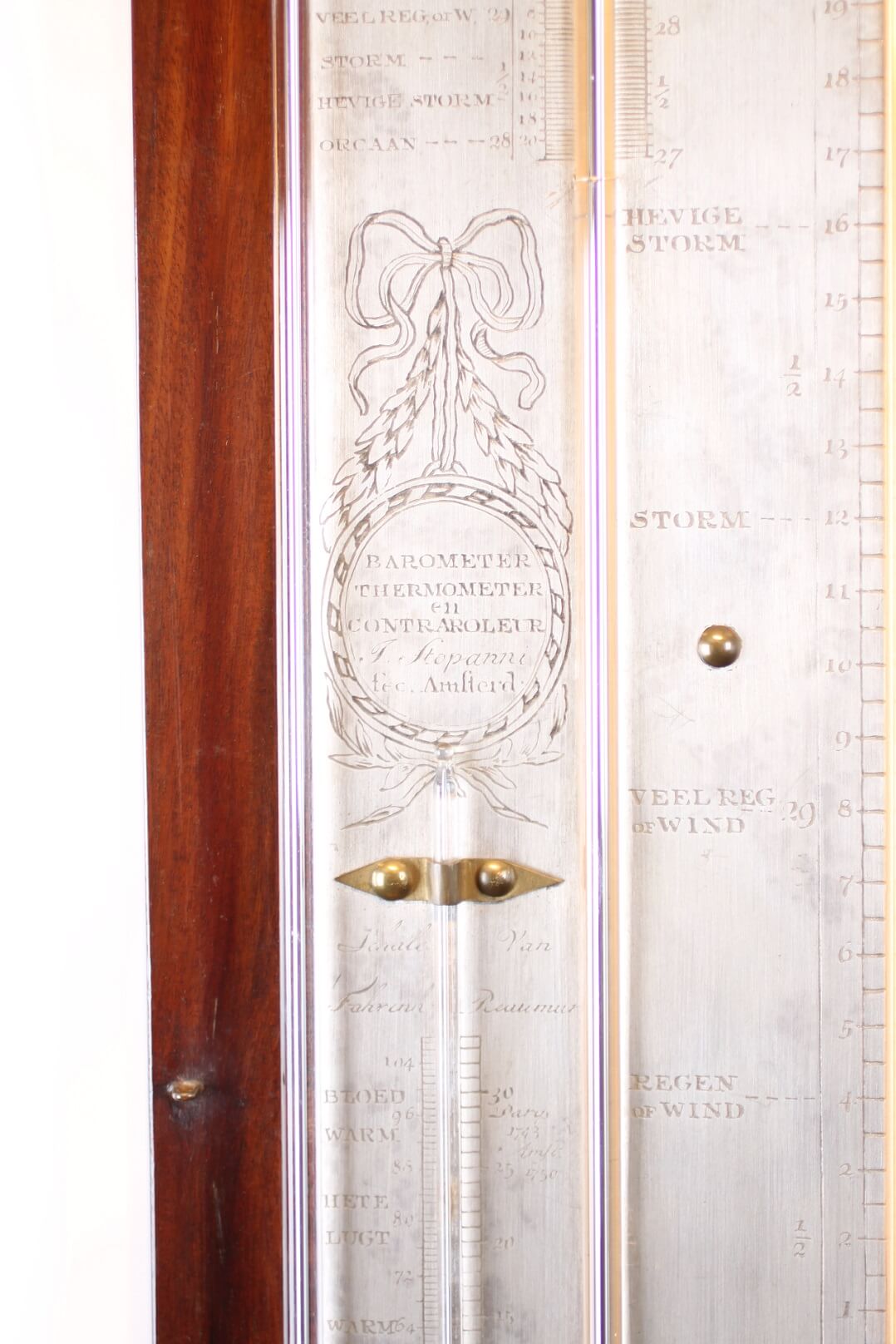 Dutch Louis XVI mahogany barometer Stoppani Amsterdam 1800