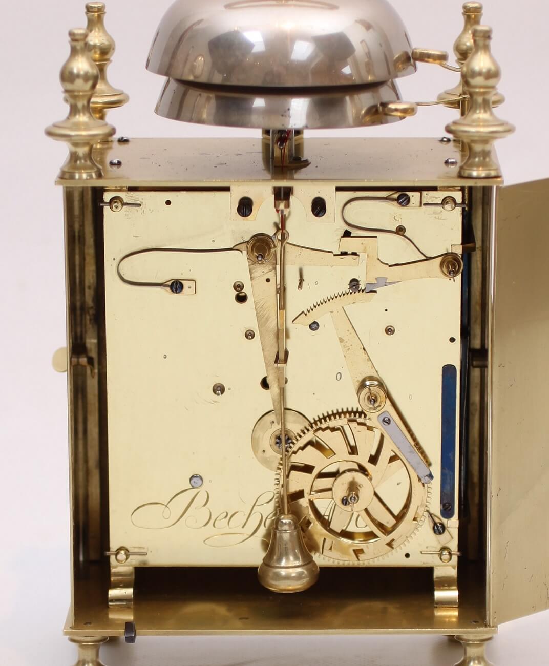 French brass capucine quarter striking travel clock Bechet circa 1770